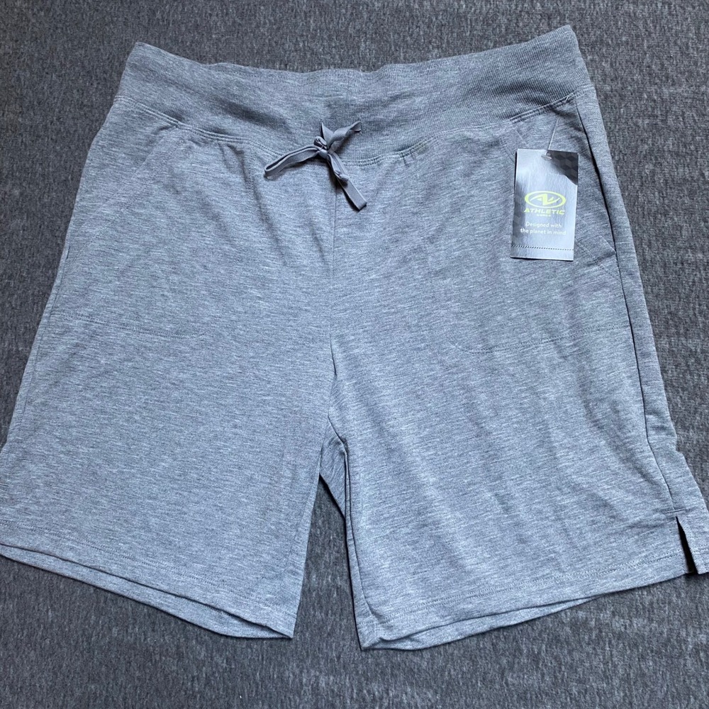 Athletic Works Womens Bermuda Shorts Grey Heather Drawstring Pockets L 12-14 NEW